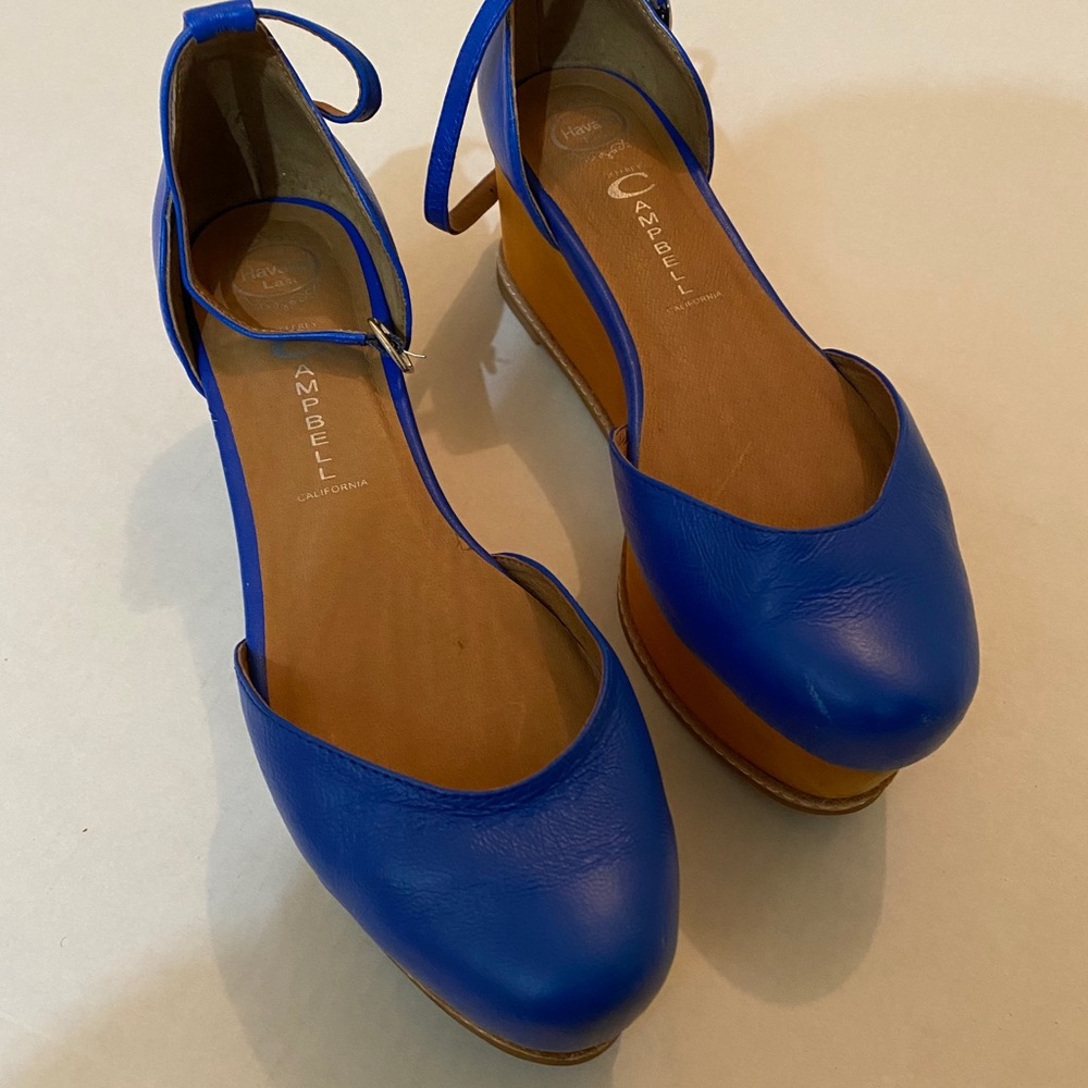 Jeffrey Campbell blue wooden sandals women size 9